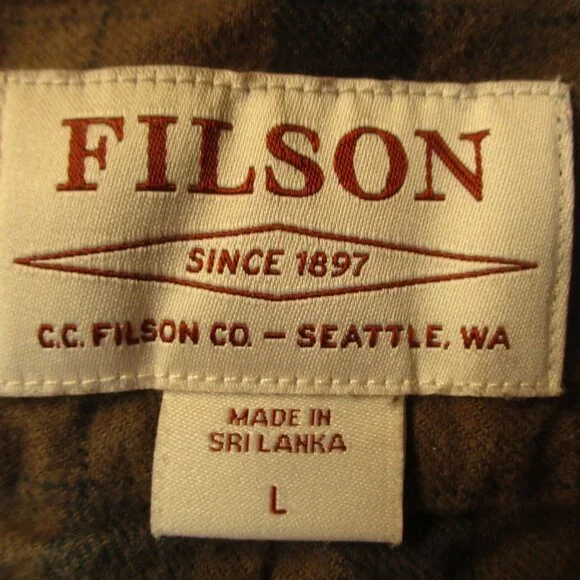 Filson Alaskan Guide Flannel Shirt Men’s Large Brown Green Plaid Shacket
